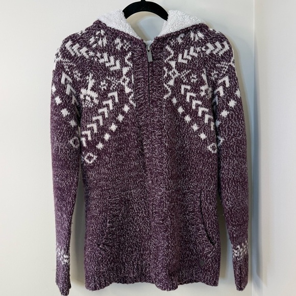 Kismet Sweaters - Kismet Purple Wool Zip-Up Hoodie Sweater Cardigan Nordic Pattern Fuzzy Hood